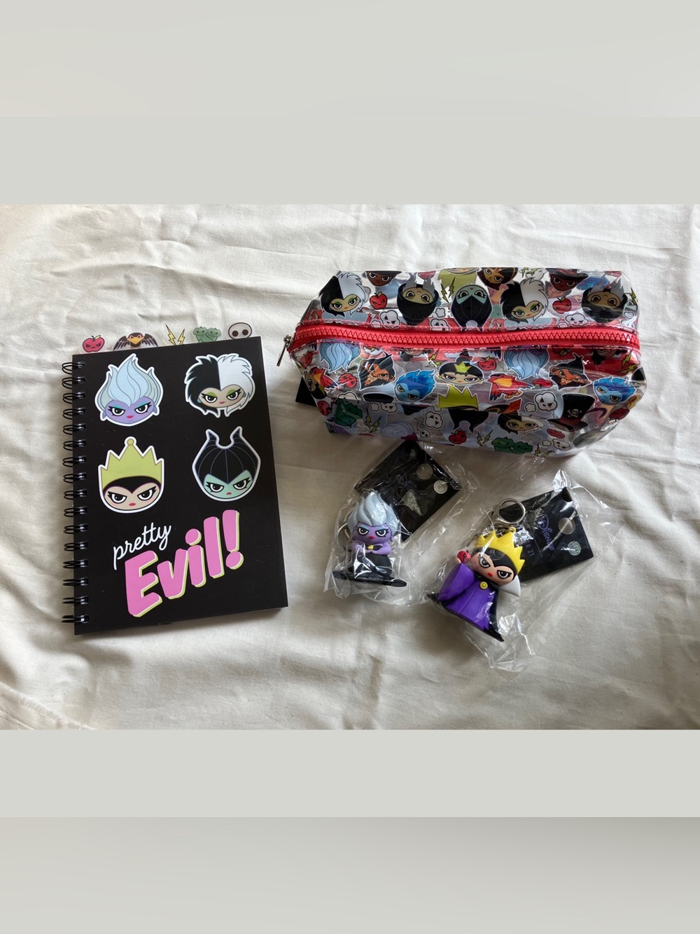 Disney Villains Cosmetic Bag, notebook and keychains